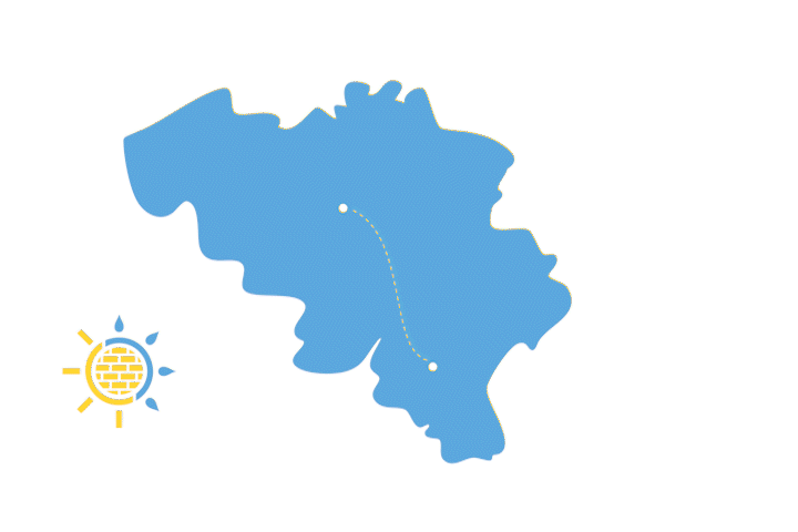 carte de la belgique, un chemin tracé entre une ville de la province du luxembourg (neufchâteau) et Bruxelle, avec un ping qui montre qu'ils peuvent s'étendre